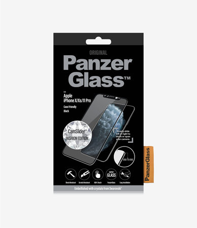 PanzerGlass - edzett üveg tokban barát CamSlider Swarovski iPhone 11 Pro / XS / X, fekete