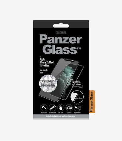 PanzerGlass - edzett üveg tok-barát CamSlider Swarovski iPhone 11 Pro Max / XS Max, fekete