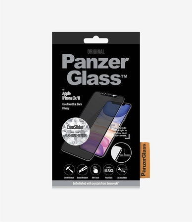 PanzerGlass - Edzett Üveg Privacy Case Friendly CamSlider Swarovski - iPhone XR és 11, black
