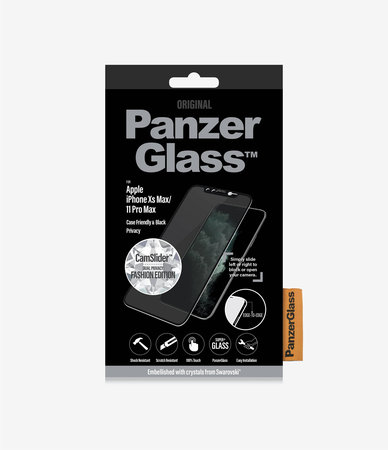 PanzerGlass - Edzett üveg - Adatvédelemhez barát CamSlider Swarovski iPhone 11 Pro Max / XS Max, fekete