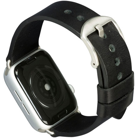 MODE - Bornholm bőr karkötő az Apple Watch-hoz, 44 mm, fekete / ezüst