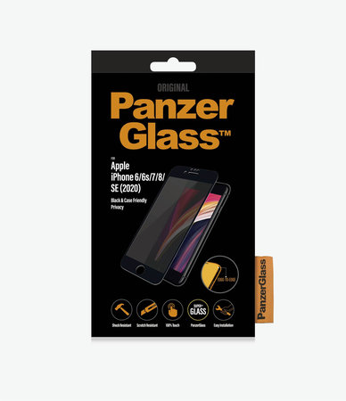 PanzerGlass - Edzett Üveg Privacy Case Friendly - iPhone 6, 6s, 7, 8, SE 2020 és SE 2022, fekete