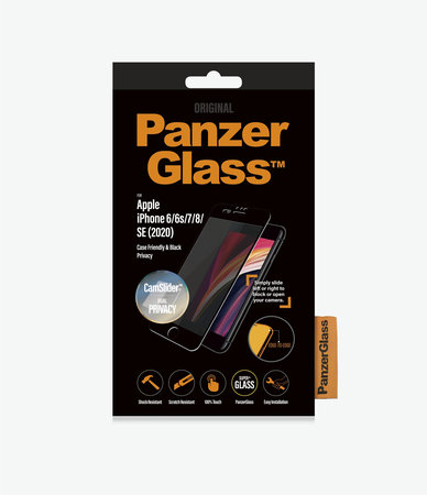 PanzerGlass - Edzett Üveg Privacy Case Friendly CamSlider - iPhone 6, 6s, 7, 8, SE 2020 és SE 2022, black