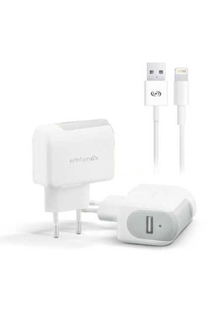 Fonex - Töltőadapter USB + Kábel USB / Lightning, 10W, fehér