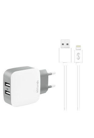 Fonex - Töltőadapter 2x USB + Kábel USB / Lightning, 10W, fehér