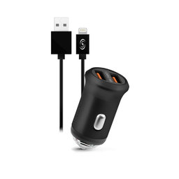Fonex - Autó töltő 2x USB + Kábel USB / Lightning, 10W, fekete