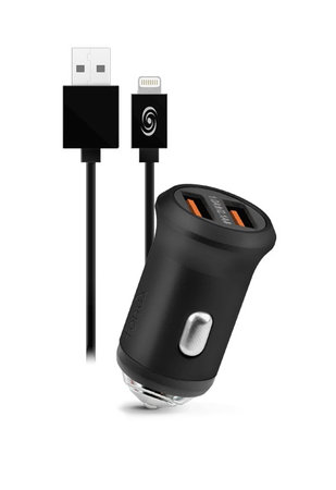 Fonex - Autó töltő 2x USB + Kábel USB / Lightning, 10W, fekete