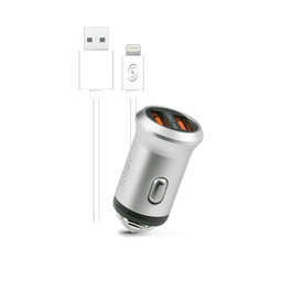 Fonex - Autó töltő 2x USB + Kábel USB / Lightning, 10W, ezüst