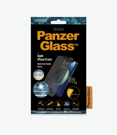 PanzerGlass - Edzett Üveg Privacy Case Friendly CamSlider AB - iPhone 12 mini, fekete