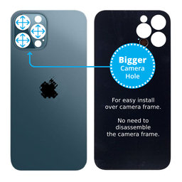 Apple iPhone 12 Pro Max - Hátsó Ház Üveg Kibővített Kamera Lyukkal (Blue)