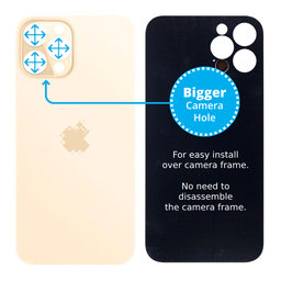 Apple iPhone 12 Pro Max - Hátsó Ház Üveg Nagyobb Kamera Nyílással (Gold)