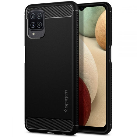 Spigen - Rugged Armor tok Samsung Galaxy A12 készülékhez, fekete