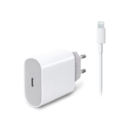 Fonex - Töltőadapter USB-C + Kábel USB-C / Lightning, 20W, fehér