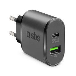 SBS - 25W Töltőadapter USB, USB-C, fekete