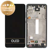 Samsung Galaxy A52 A525F, A526B - LCD Kijelző + Érintőüveg + Keret (Awesome Black) - GH82-25524A GH82-25526A, GH82-25754A, GH82-25602A Genuine Service Pack