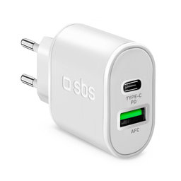 SBS - 20W Töltőadapter USB, USB-C, fehér