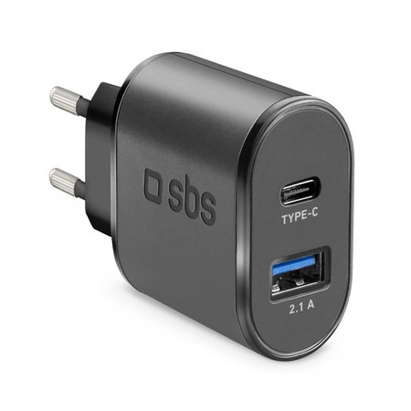 SBS - 10W Töltőadapter USB, USB-C, fekete