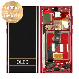 Samsung Galaxy Note 10 - LCD Kijelző + Érintőüveg + Keret (Aura Red) - GH82-20818E Genuine Service Pack