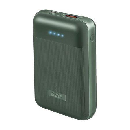 SBS - PowerBank 10 000 mAh, USB, USB-C PowerDelivery 20W, zöld