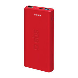 SBS - Tartalék tápegység - PowerBank 10000 mAh, 2x USB 2.1A, piros színű