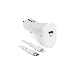 SBS - Autó töltő USB-C PowerDelivery 20W + Kábel USB-C/Lightning, fehér