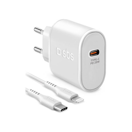 SBS - 20W Töltőadapter USB-C PowerDelivery + Kábel Lightning (1m), fehér