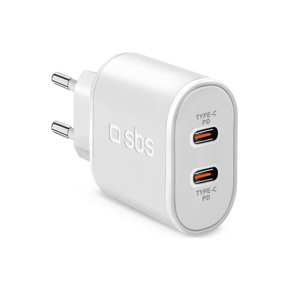 SBS - 20W Töltőadapter 2x USB-C Power Delivery, fehér