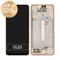 Samsung Galaxy A33 5G A336B - LCD Kijelző + Érintőüveg + Keret (Awesome Peach) - GH82-28143D, GH82-28144D Genuine Service Pack