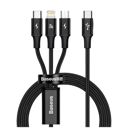 Baseus - Kábel - USB-C 3v1 (USB-C, Lightning, Micro-USB) (1.5m), fekete