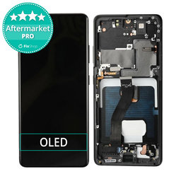 Samsung Galaxy S21 Ultra G998B - LCD Kijelző + Érintőüveg + Keret (Phantom Black) OLED