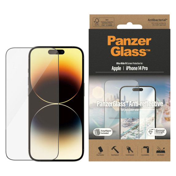 Edzett üveg UWF Anti-Reflective AB applikátorral iPhone 14 Pro készülékhez, Fekete, PanzerGlass