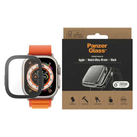 Edzett üveg Full Body AB Apple Watch Ultra 2 49 mm készülékhez, Fekete, PanzerGlass