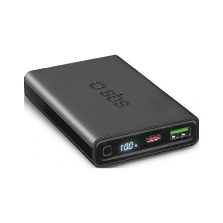 SBS - PowerBank LCD-vel 10 000 mAh, USB, USB-C PowerDelivery 20W, fekete