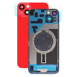 Apple iPhone 14 Plus - Hátsó üveg + Kamera lencse + Fémlemez + Magsafe mágnes (Red)