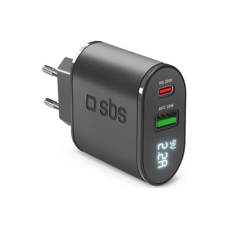 SBS - 20W Töltőadapter LCDlel USB, USB-C, PowerDelivery, fekete