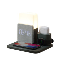FixPremium - 3 az 1-ben állvány lámpával iPhone-hoz, Apple Watch-hoz és AirPods-hoz, fekete színű