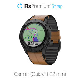 FixPremium - Bőrszíj Garmin-hoz (QuickFit 22mm), világosbarna színű