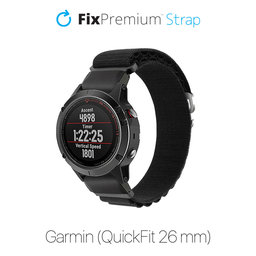 FixPremium - Alpesi hurokszíj Garmin-hoz (QuickFit 26mm), fekete