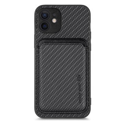 FixPremium - Karbon tok MagSafe tárcával iPhone 12 mini készülékhez, fekete