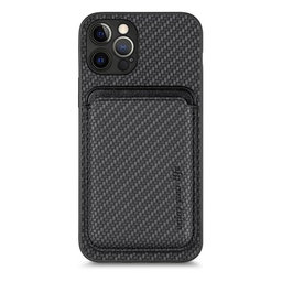 FixPremium - Karbon tok MagSafe tárcával iPhone 12 Pro Max készülékhez, fekete