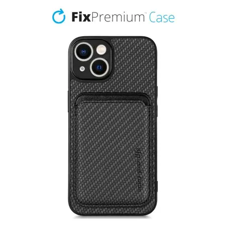 FixPremium - Karbon tok MagSafe tárcával iPhone 14 Plus készülékhez, fekete