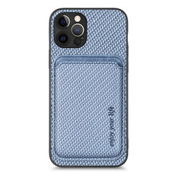 FixPremium - Karbon tok MagSafe tárcával iPhone 12 Pro Max készülékhez, kék