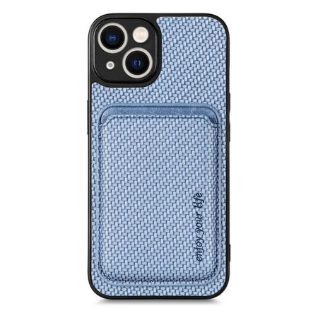 FixPremium - Karbon tok MagSafe tárcával iPhone 13 és 14 készülékhez, kék színű