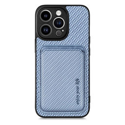 FixPremium - Karbon tok MagSafe tárcával iPhone 13 Pro készülékhez, kék