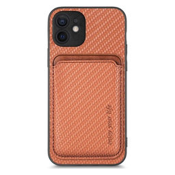 FixPremium - Karbon tok MagSafe tárcával iPhone 12 mini készülékhez, barna
