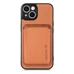 FixPremium - Karbon tok MagSafe tárcával iPhone 13 és 14 készülékhez, barna színben