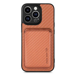 FixPremium - Karbon tok MagSafe tárcával iPhone 13 Pro készülékhez, barna