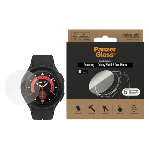 Edzett üveg Flat Glass AB Samsung Galaxy Watch 5 Pro 45 mm készülékhez, Átlátszó, PanzerGlass