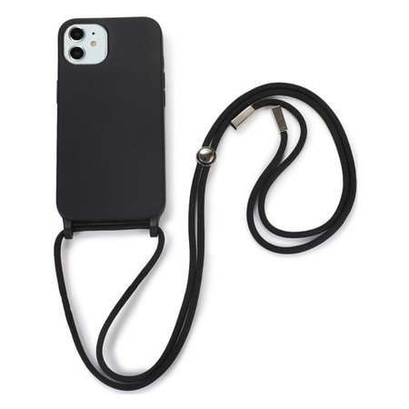 FixPremium - Szilikon tok nyakba akasztható szíjjal - iPhone 11, fekete