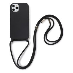 FixPremium - Szilikon tok nyakba akasztható szíjjal - iPhone 11 Pro, fekete